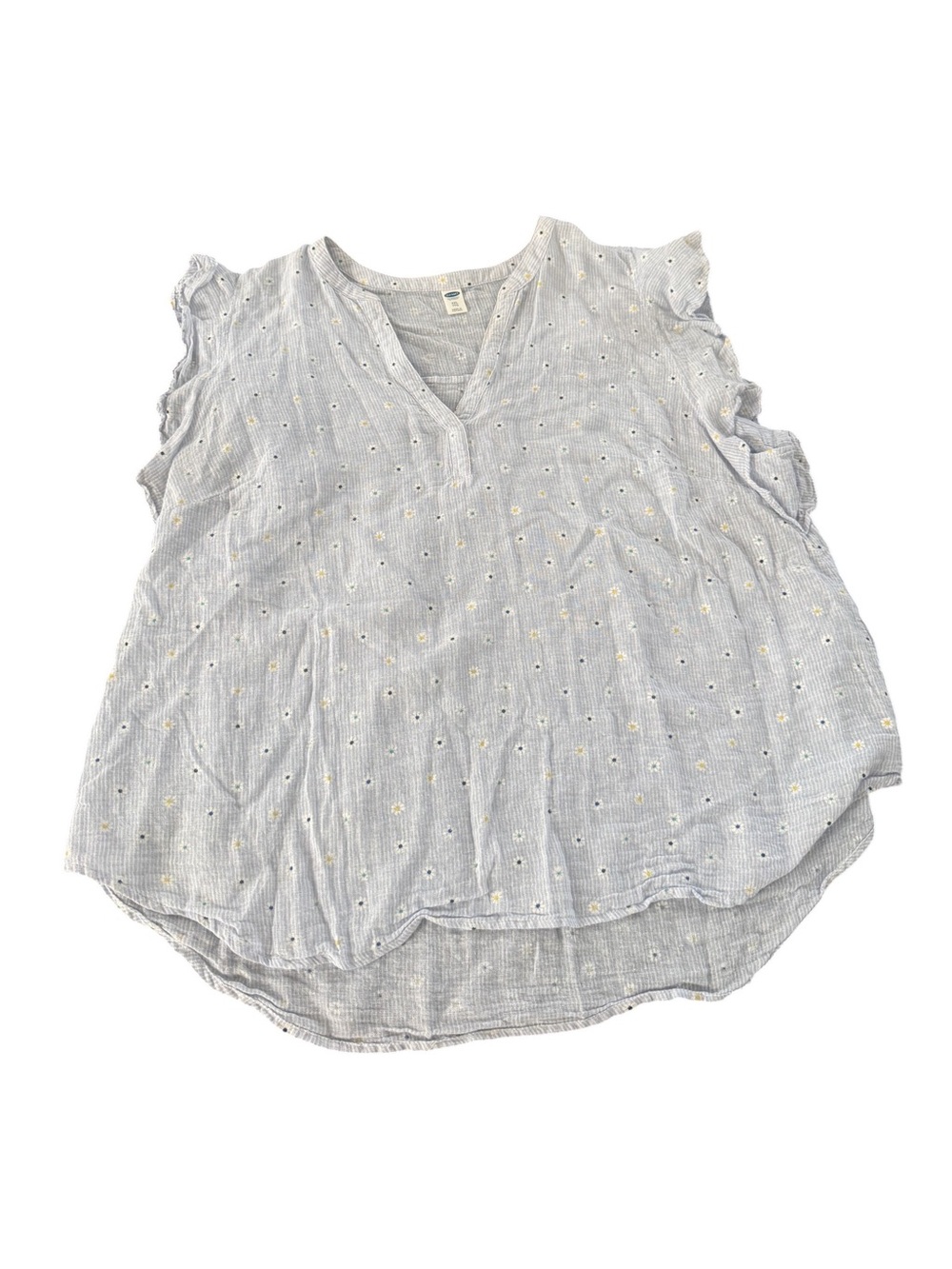 Old Navy XXL Blue Pinstripe Daisy Floral Ruffle Sleeve Blouse